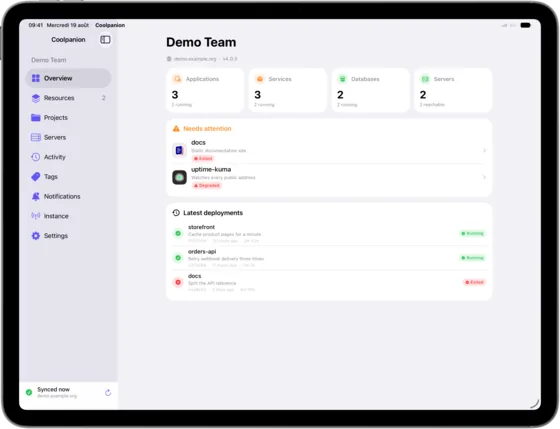 Coolpanion on an iPad in landscape, with the sidebar, and the overview beside it.